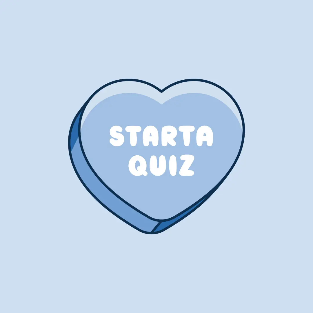 illustration hjärta med text "starta quiz"